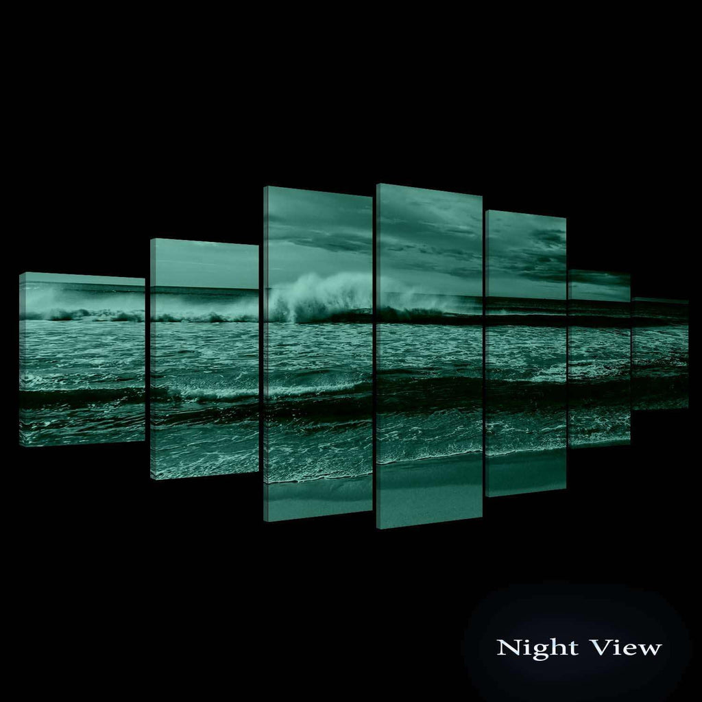 Startonight Huge Canvas Wall Art - Ocean Waves Large Framed Set of 7 40' x 95'
