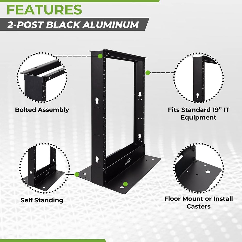 NavePoint 13U 2 Post Open Frame Server Rack for 19 Inch Equipment, AV, Networking, Data & IT Devices, 2-Post Rack 13U 661lbs Weight Capacity, Black