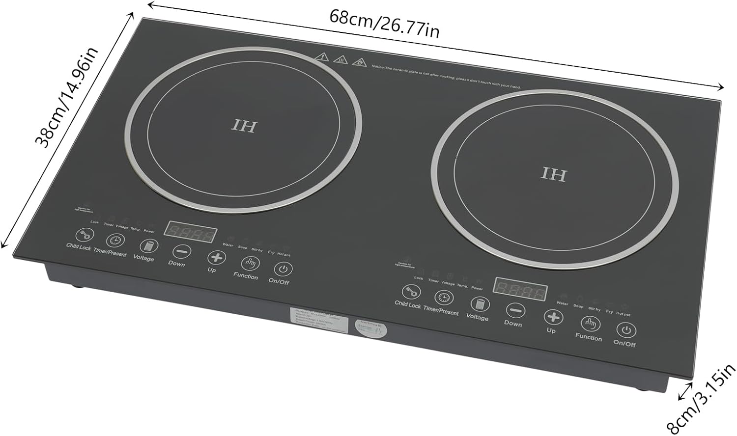 26 Inch Electric Cooktop 3 Burner 3000W, Built In Electric Stove 110V Electric Cooktop with Glass Metal Frame, Timer & Kid Safety Lock, Touch Control (2 burners)