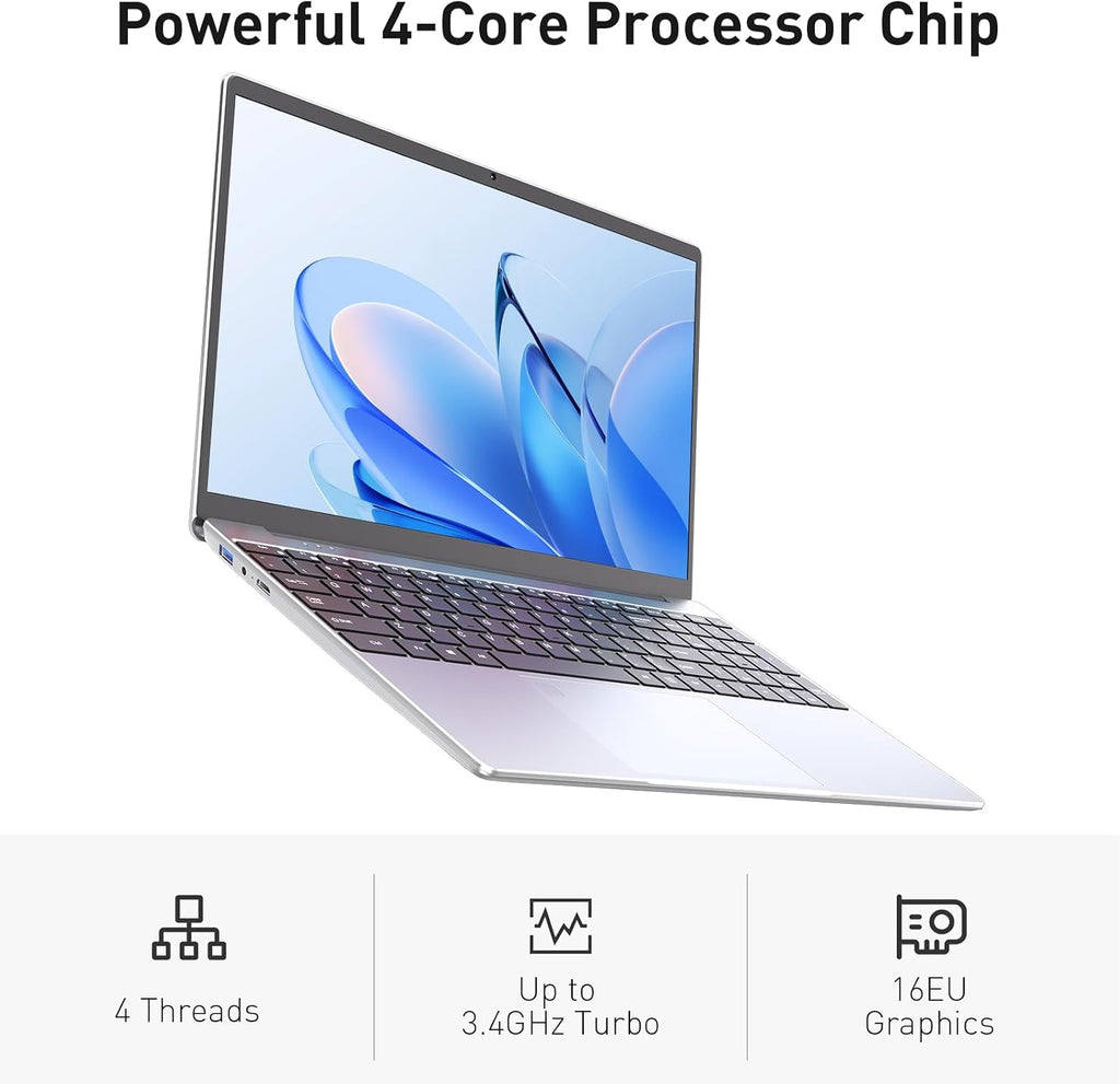 Auusda Business Laptop Computer for Work, Notebook PC for College Students, 15.6' FHD Display, 4-Core Processor, Backlit Keyboard, Fingerprint ID, Up to 10TB Storage, 16GB DDR4 RAM, 1TB NVMe, Silver