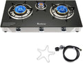 3 Burner Propane Gas Stove with Auto Ignition, 34000 BTU High-Efficiency Heavy-Duty Tempered Glass Cooktop, CSA Regulator & Hose Included, for Outdoor Camping Emergency