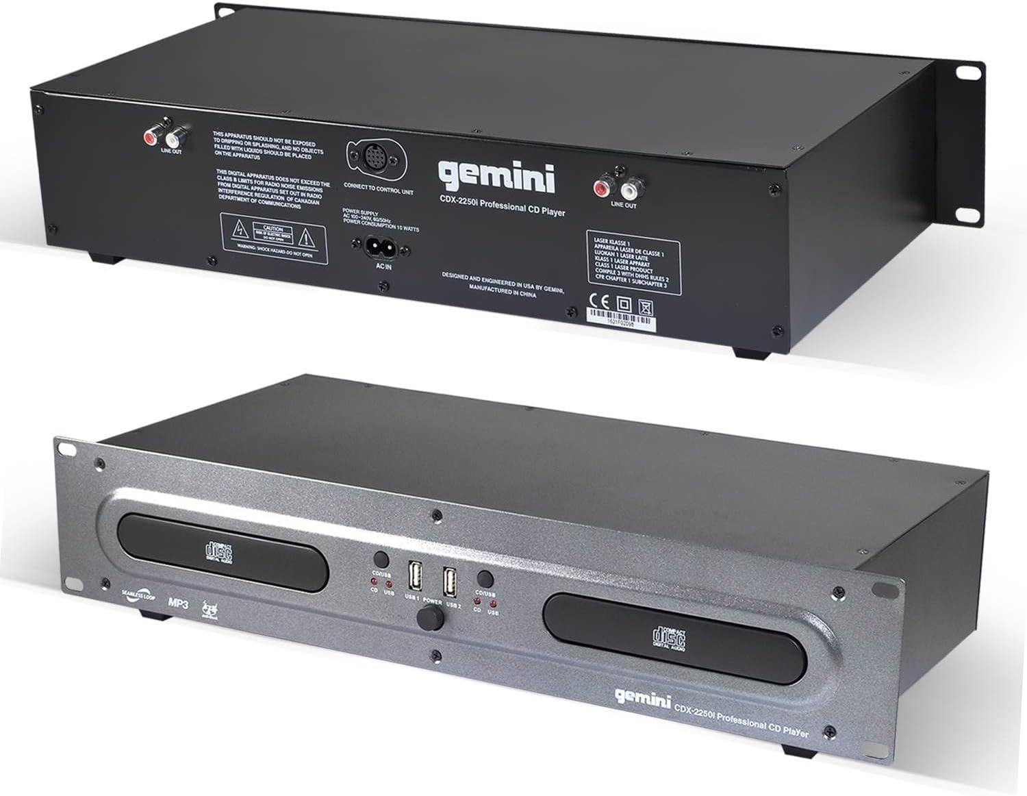 Gemini Dual CD/USB DJ Media Player – 2-Deck Rackmount CD Player with Jog Wheels, MP3 Playback & Anti-Shock – Pro Audio Component for DJs, Mobile Rigs & Installations (CDX-2250i)