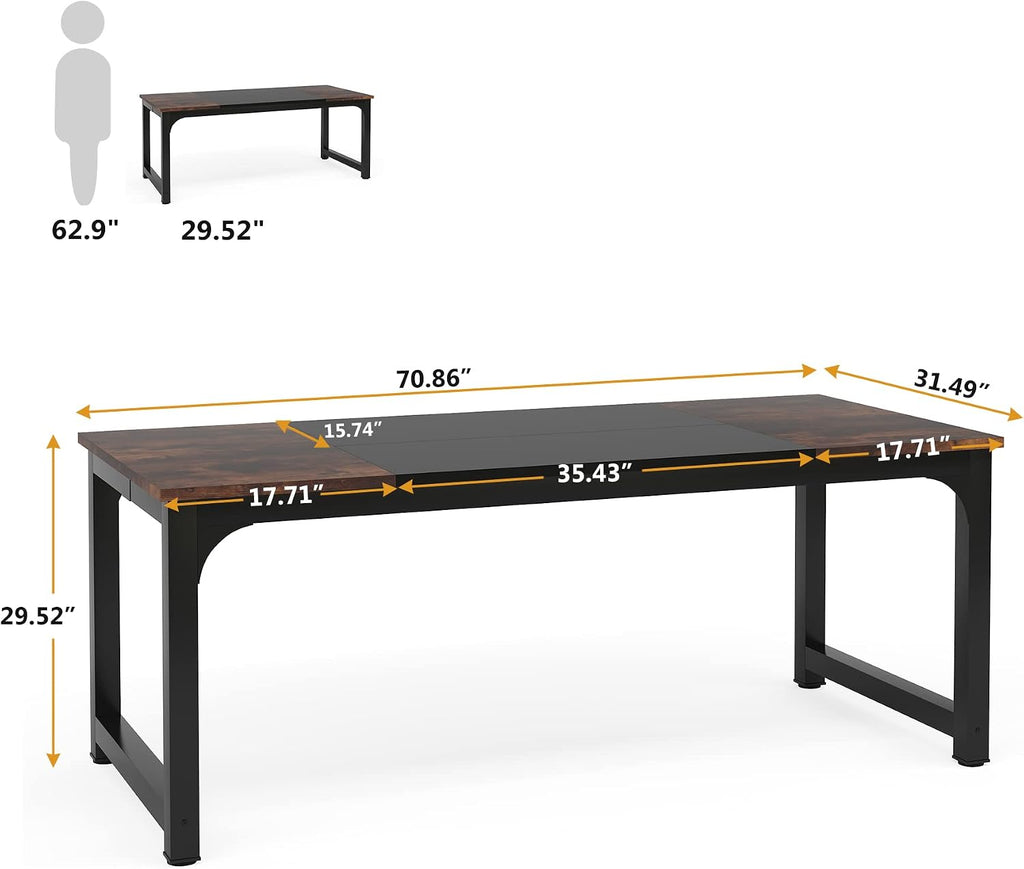 Tribesigns 70.8'Executive Desk, Large Office Computer Desk with Thicken Frame, Modern Simple Workstation Business Furniture for Home Office, Rustic Brown/Black