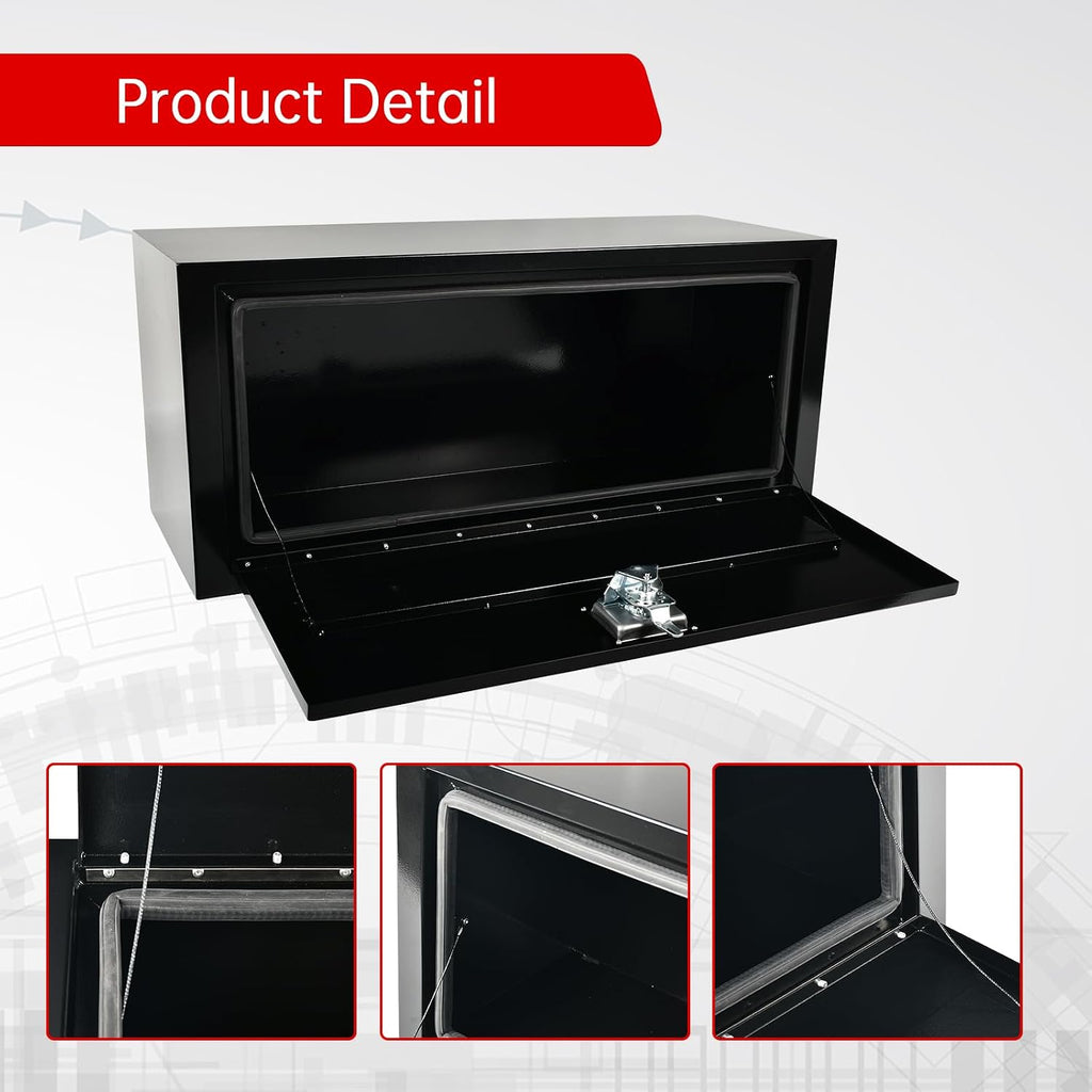 36'' Inch Steel Underbody Truck Tool Box & T-Handle Latch Heavy Duty For Trucks Trailers RV ATV Pickup Trucks Flatbeds Organization Storage Job Tool Chest -36'(L) x 14'(W) x 16'(H) Black