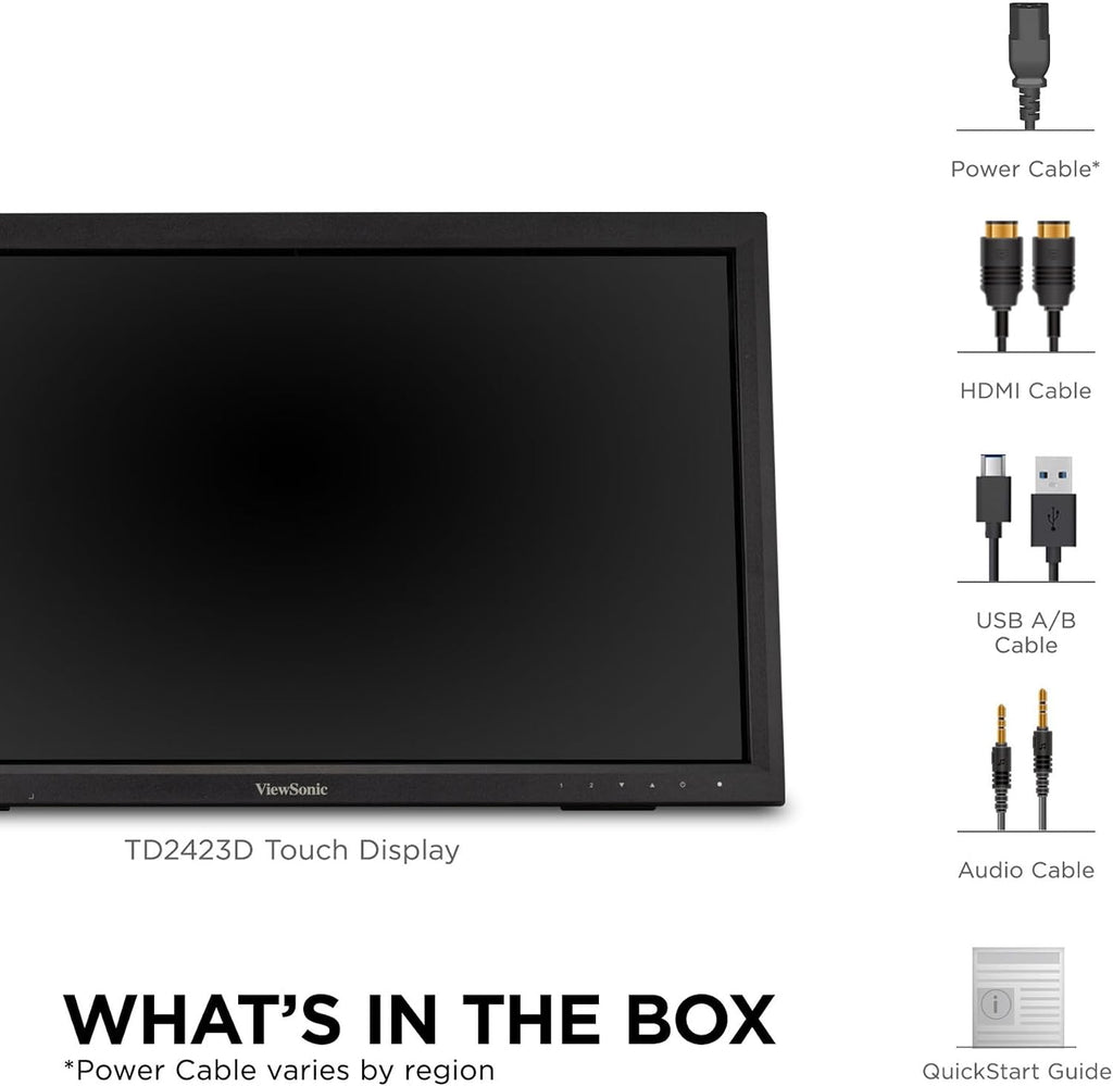 ViewSonic TD2423D 24 Inch 1080p Touch Screen Monitor, 10-Point Multi IR Touch for Retail POS and Kiosk, 7H Scratch-Resistant Glass, Eye Care, 100x100mm VESA Compatible, HDMI, VGA, DisplayPort, USB Hub