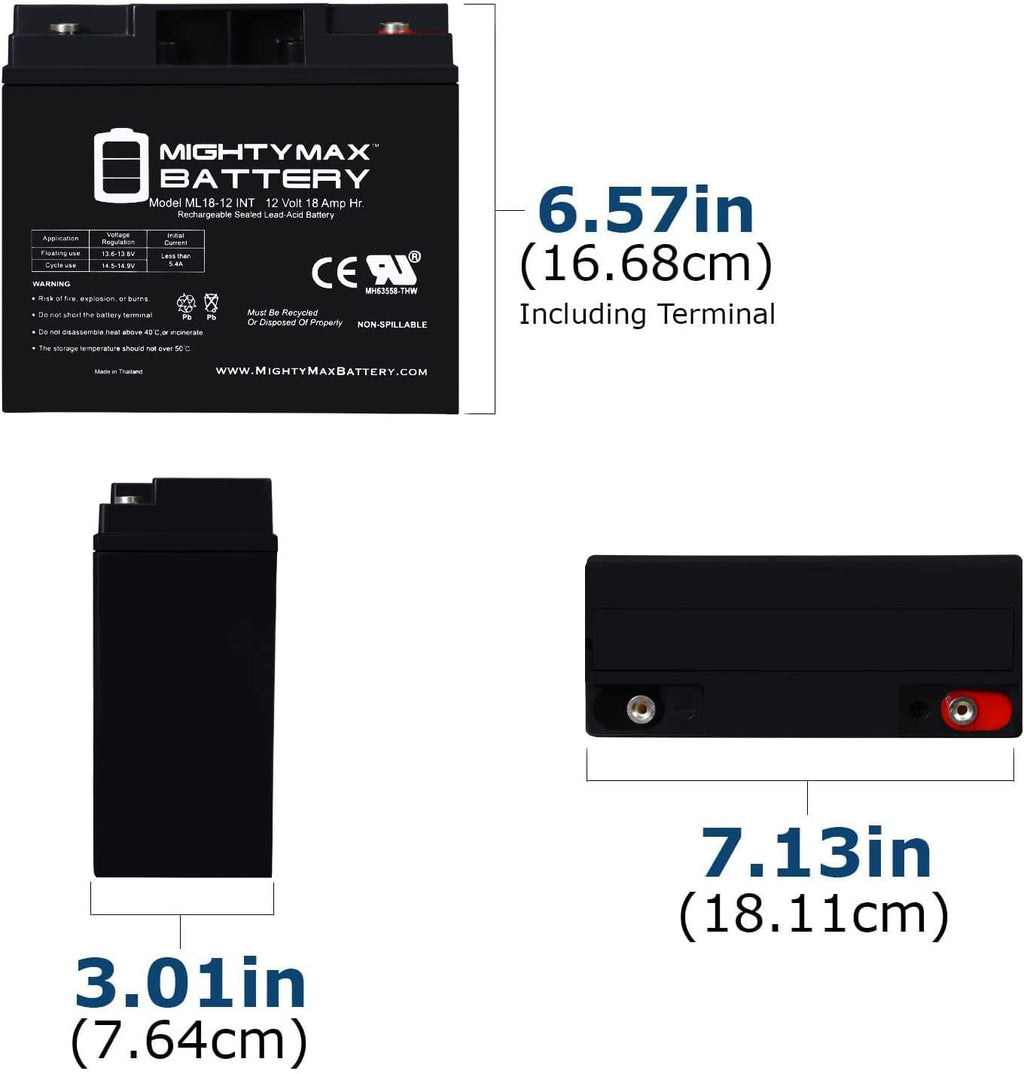 Mighty Max Battery 12 Volt 18 AH SLA Internal Thread Battery - Pack of 4