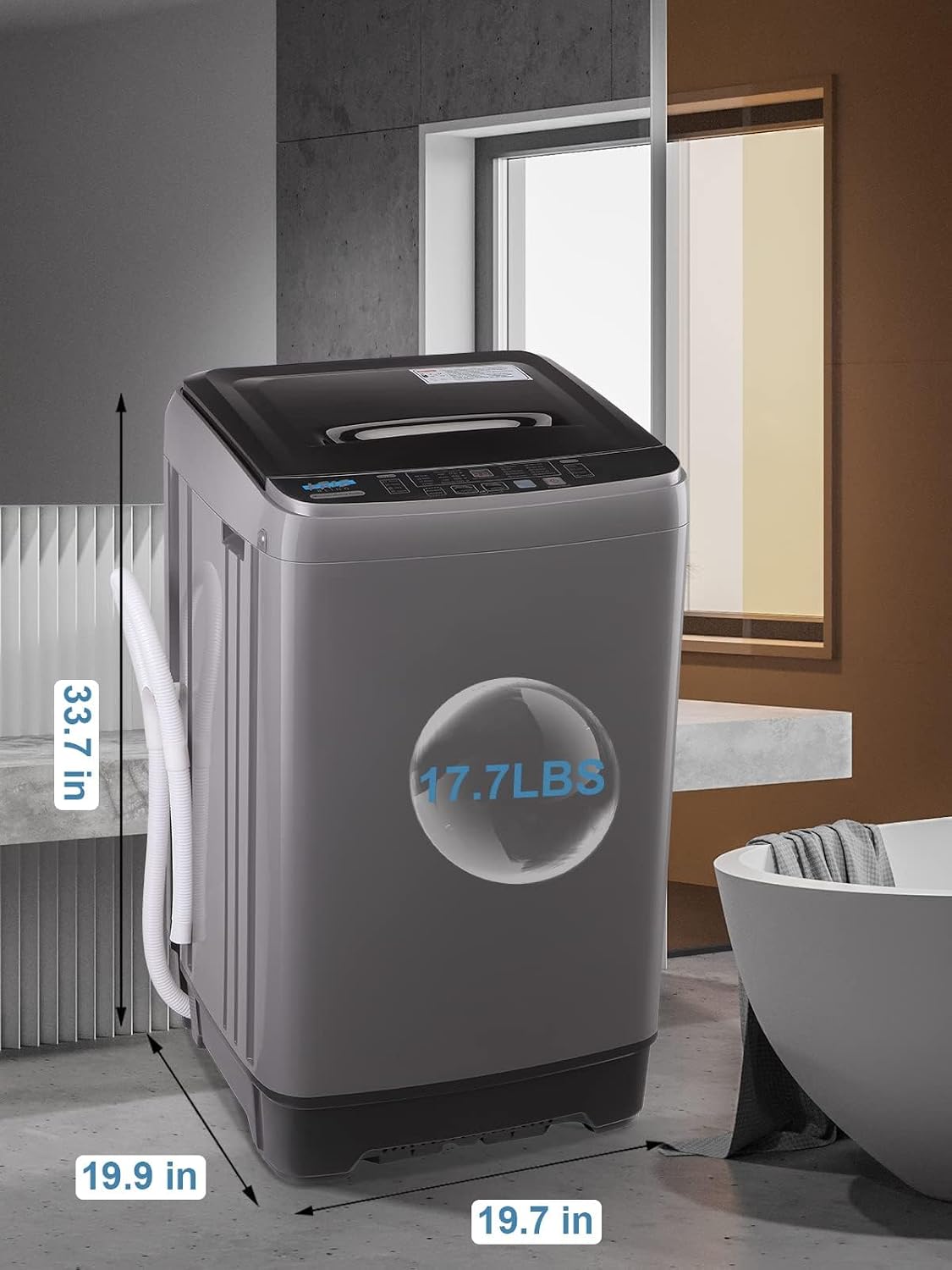 17.7 lbs Full Automatic Washing Machine with LED Display Compact Washing Machine with Drain Dump, 10 Wash Programs and 8 Water Levels Ideal for Dorms, Apartments, RV, Grey