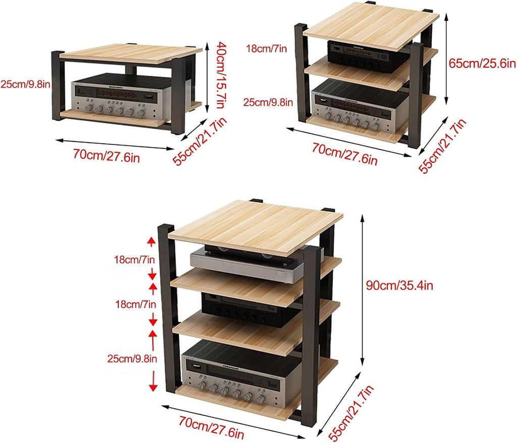 Audio Rack AV Media Stand Media Audio Tower Cabinet 2/3/4 Tier Audio Rack, for Entertainment Stereo Racks Component Storage and Collection Display(Black,65cm/25.6in)
