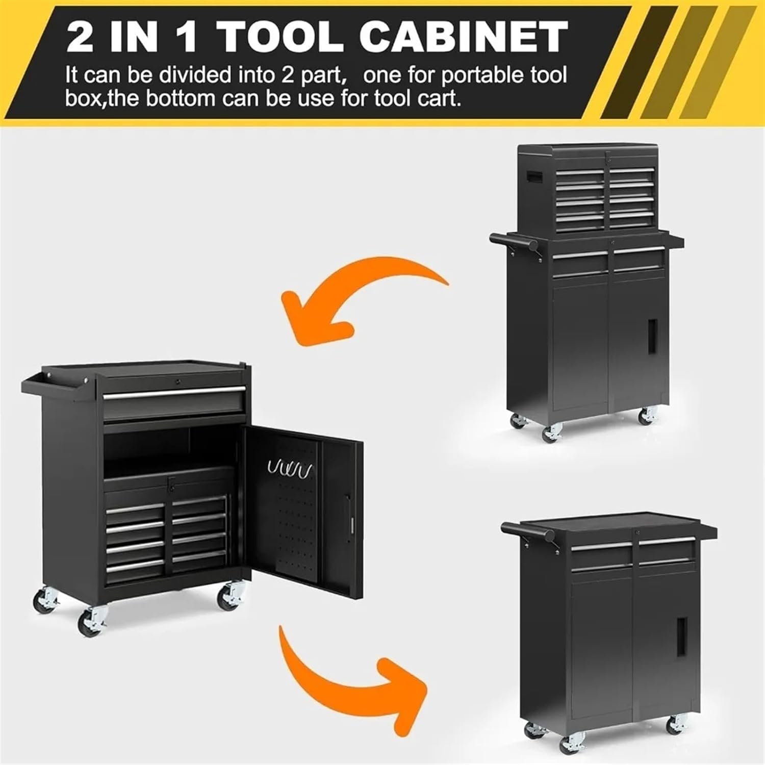 Toolbox Tool Box, 5-Drawer Rolling Tool Cabinets, Detachable Top Toolboxes and Lockable Wheels Tool Cart, Metal Tool Box for Garage Workshop Tool Box