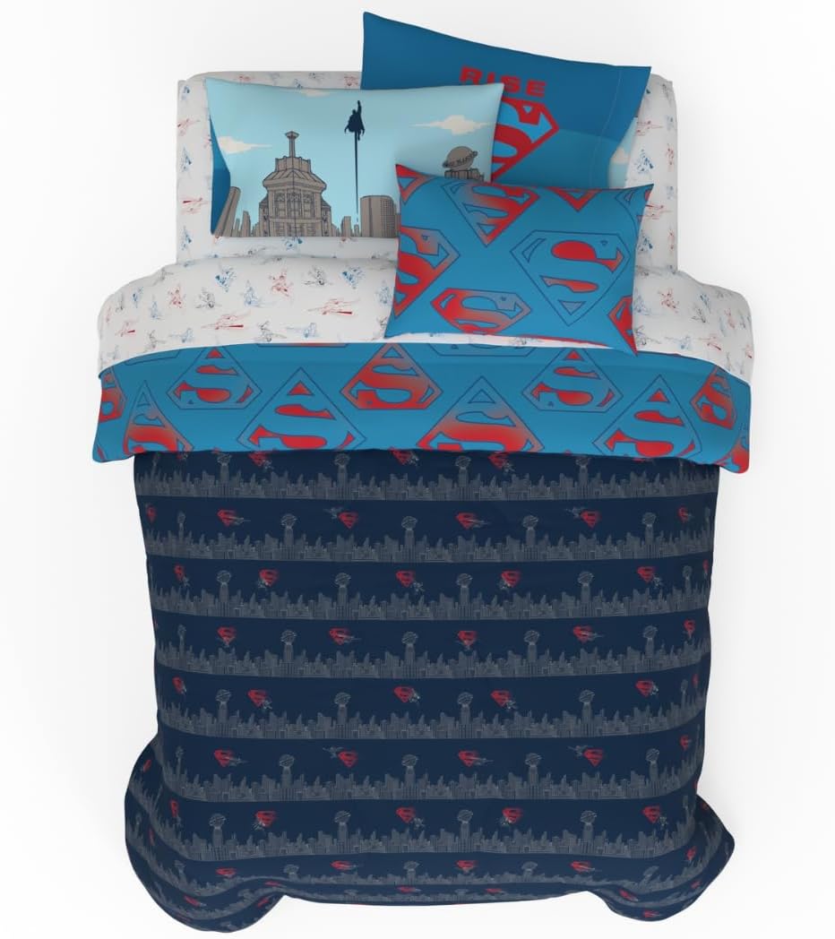 Franco Superman DC Comics Kids Bedding Super Soft & Cozy Reverisble Microfiber Comforter and Sheet Set with Sham, 7 Piece Full Size, (Officially Licensed Product) (Pack of 4)