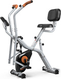 pooboo Folding Exercise Bike, Foldable Upright Stationary Bike, Indoor Cycling Magnetic X-Bike with 8-Level Adjustable Resistance, 6.6 LBS Flywheel, 300LB Capacity, Back Support Cushion for Home Gym