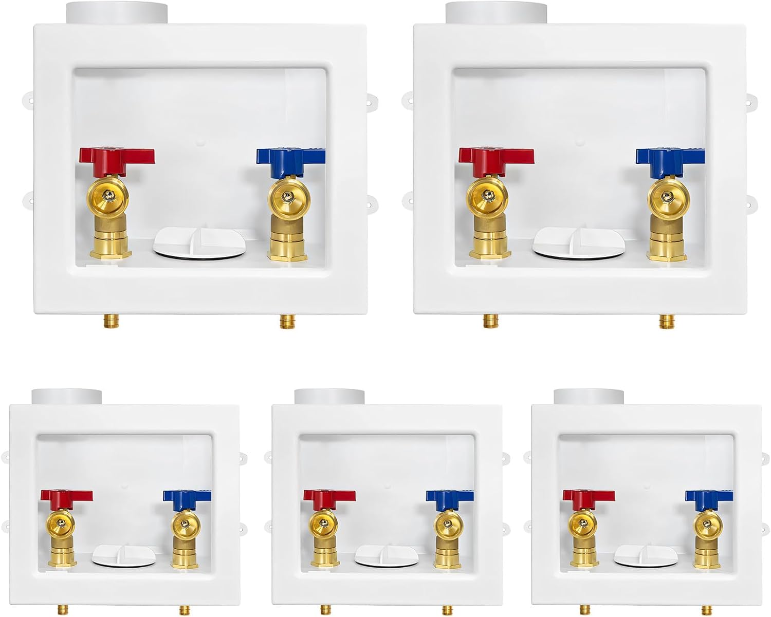 (Pack of 5) Niikappu Washing Machine (Laundry) Outlet Box, Center Drain/Side Drain, 1/2 Inch Pex Crimp Inlet x 3/4 Inch MHT Outlet Connection, Regular