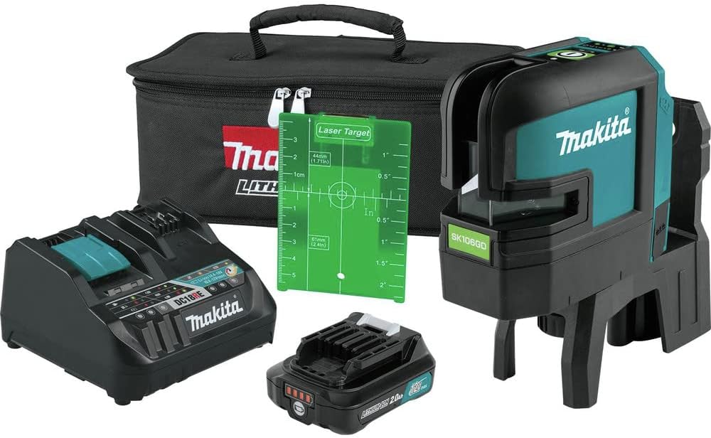 Makita SK106GDNAX 12V max CXT® Lithium-Ion Cordless Self-Leveling Cross-Line/4-Point Green Beam Laser Kit (2.0Ah)