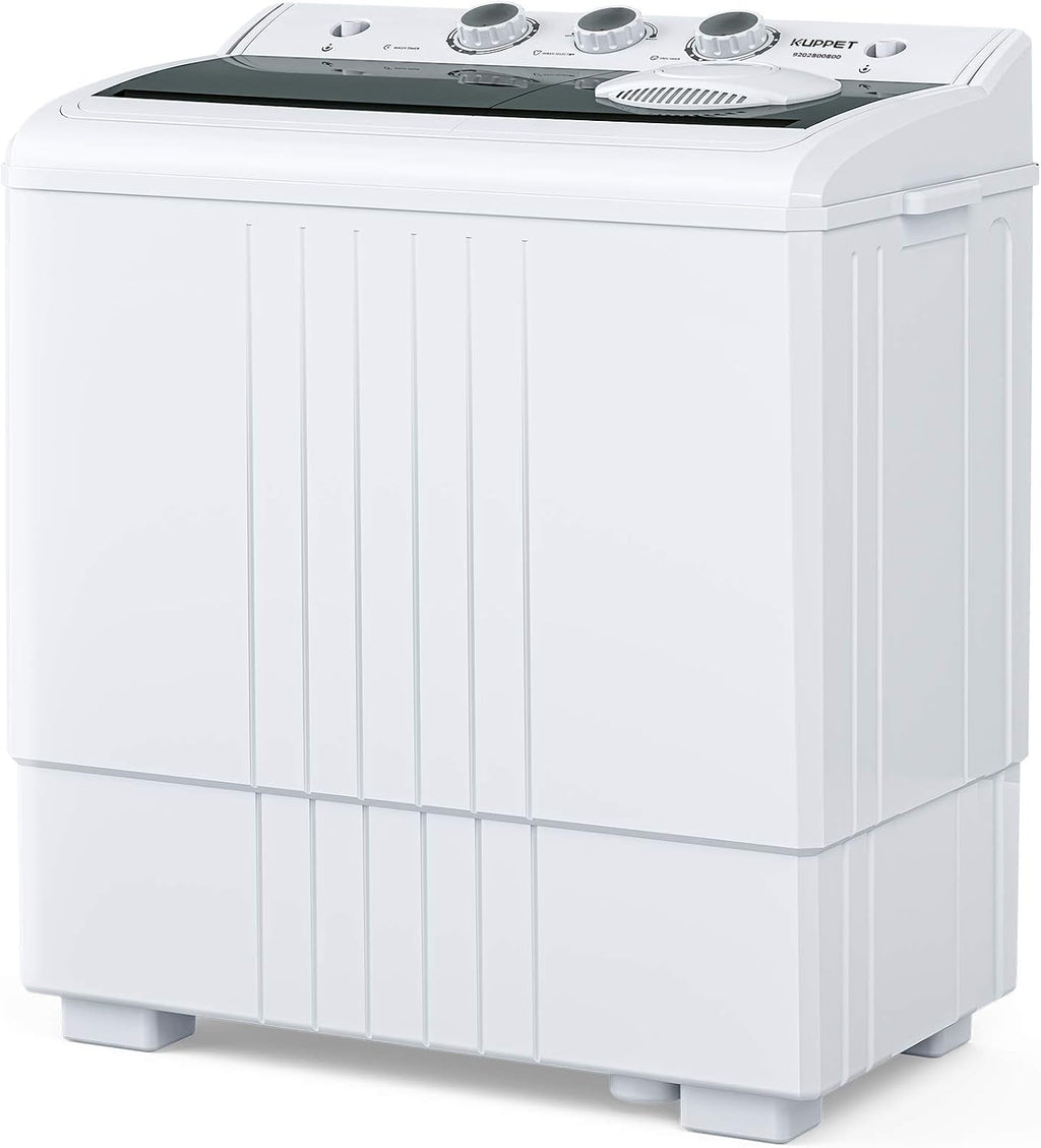 Compact Twin Tub Portable Mini Washing Machine 21lbs Capacity,Washer(14.4lbs) and Spiner(6.6lbs)/Built-in Drain Pump/Semi-Automatic,Black and White,24.8 inch x 15 inch x 28.5 inch