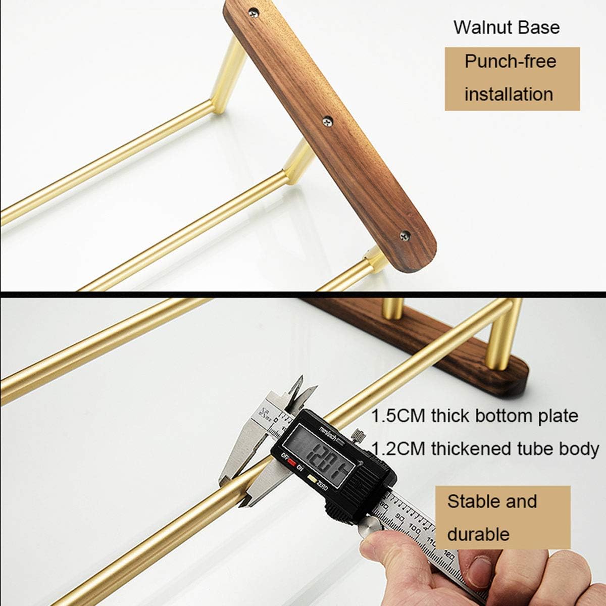 Towel Rail Bar Three Layers Bathroom Stylish Towel Rack Holder Hanger Wall Mounted 38cm/14.96inch Space Aluminum and Walnut Wood Towel Shelf(Size:68cm) (38cm)
