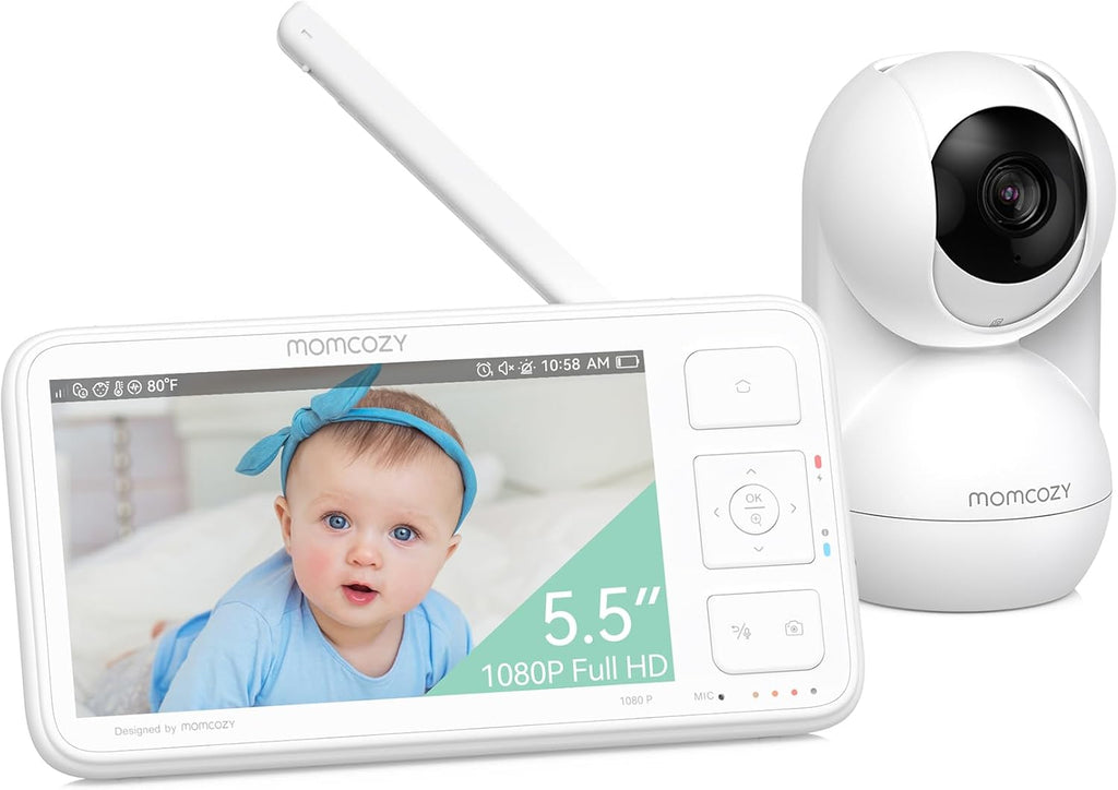Momcozy Video Baby Monitor, 5.5' 1080P Full HD Baby Monitor with Camera No WiFi, Infrared Night Vision, 5800mAh 120-hrs Battery, ECO, VOX, 2-Way Audio, 1640ft Range, Record and Rewind Locally, BM03