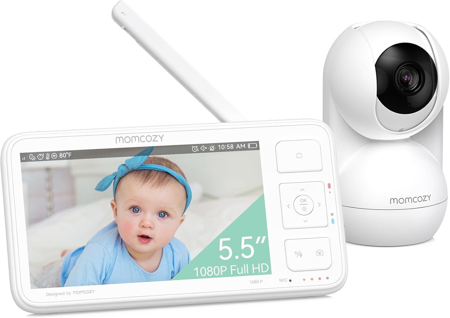 Momcozy Video Baby Monitor, 5.5' 1080P Full HD Baby Monitor with Camera No WiFi, Infrared Night Vision, 5800mAh 120-hrs Battery, ECO, VOX, 2-Way Audio, 1640ft Range, Record and Rewind Locally, BM03