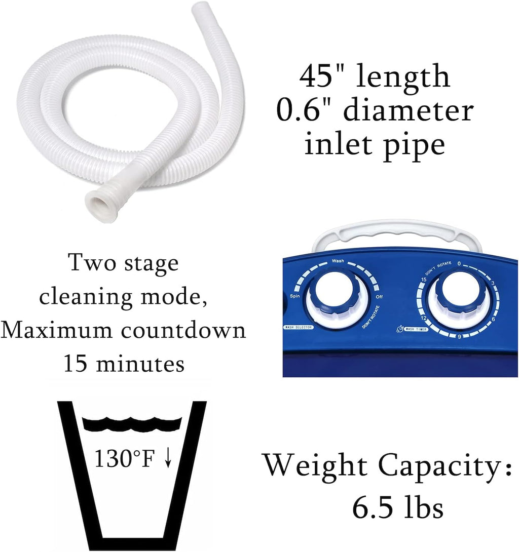 HTTMT- 7LB Capacity Portable Mini Washing Machine w/Spinner Timer Control Compact Clothes Laundry Washing Machine For Apartment Traveling RV Water Saving Kids [P/N: ET-HOME007-BLUE]