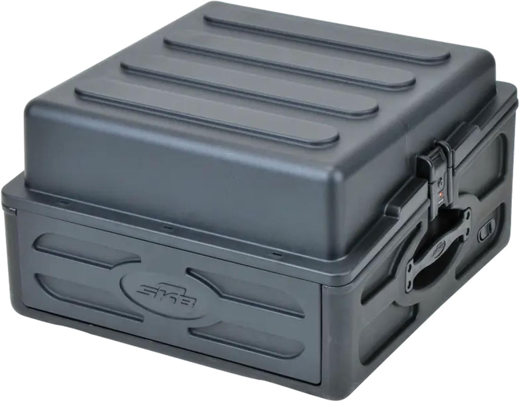 SKB Roto Rack/Mixer Console, 10U Slanted Rackmount on top, 2U Rackmount in Front with Steel Threaded Rails, Hard Lid and Doors and Side Access Ports