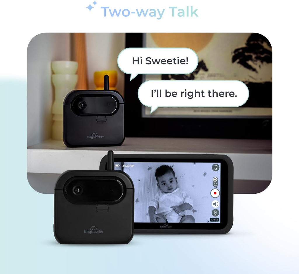 Tiny Traveler Ai Smart Wireless Baby Car Monitor with Power Bank - AI-Powered Safety Alerts: Cry/Laugh/Stand Detection, Virtual Fence, Long Range 1000ft Night Vision Lullabies Night Light - Black