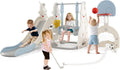 Costzon Toddler Swing and Slide Set, 7 in 1 Toddler Slide for Kids w/Height Adjustable Basketball Hoop & Swing, Climber, Golf, Soccer, Ring Tossing, Freestanding Indoor Playground for Girls & Boys