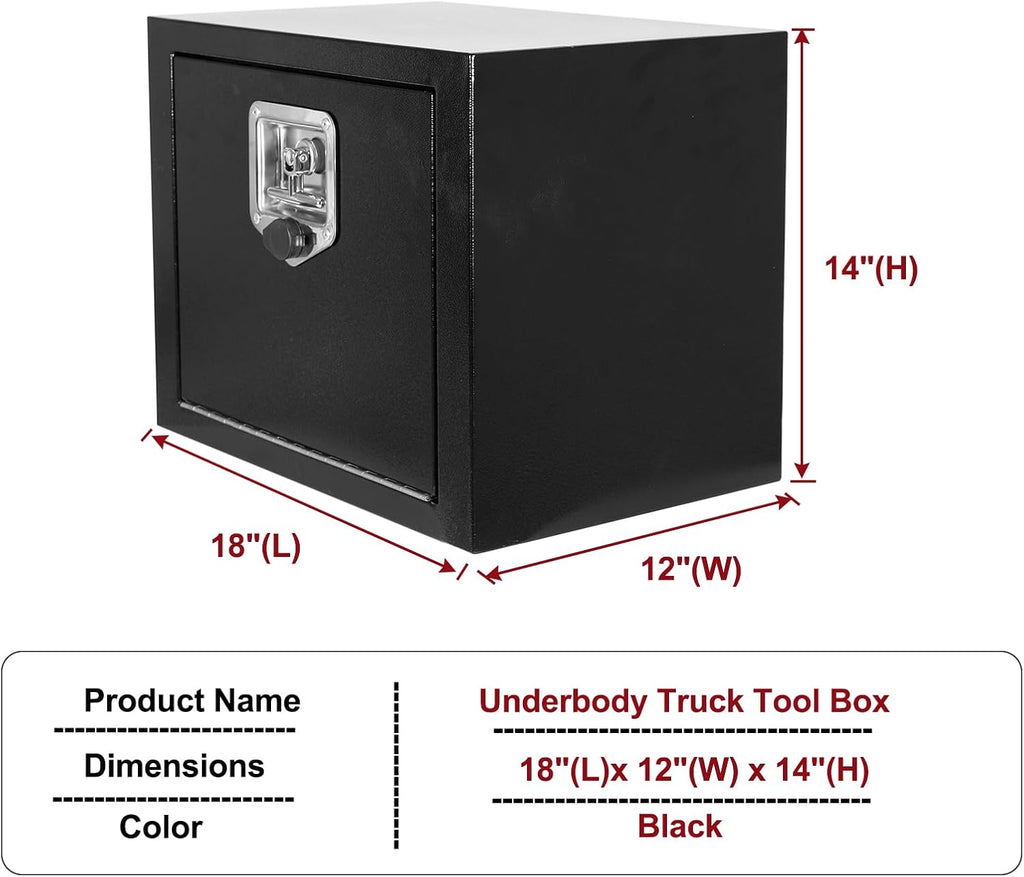 18'x 12'x 14' Steel Underbody Truck Tool Box with T-Handle Lock Latch, 18 Inch Heavy Duty Steel Under Body Toolbox for Pick Up Truck RV, Under Mount Tool Box