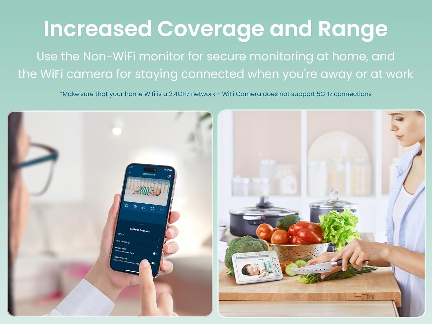 Babysense HDS2 5' HD Non-WiFi Baby Monitor Bundle with FullPeek WiFi Camera (2 Items)