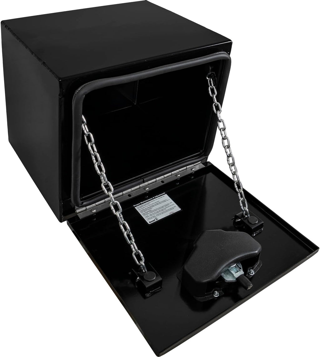 Buyers Products 1752799 Pro Series Stainless Steel Underbody Truck Tool Box, 18 x 18 x 18 In, 12 Ga Powder-Coated Steel, Locking T-Latch, Weatherproof Drop Door, Continuous Hinge, Black, Made in USA