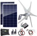 600 Watts Wind Solar Powered System(Hybrid System Kit): 1pc 12V/24V 400W Wind Generator + 2pcs 100W Polycrystalline Solar Panel + solar controller+wind controller+Accessories