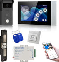 LCD Video Door Intercom Access Control System Electric Strike Push Rod Lock for Panic Bar& Power Unit Full Kits Cards Phone App Remote Open