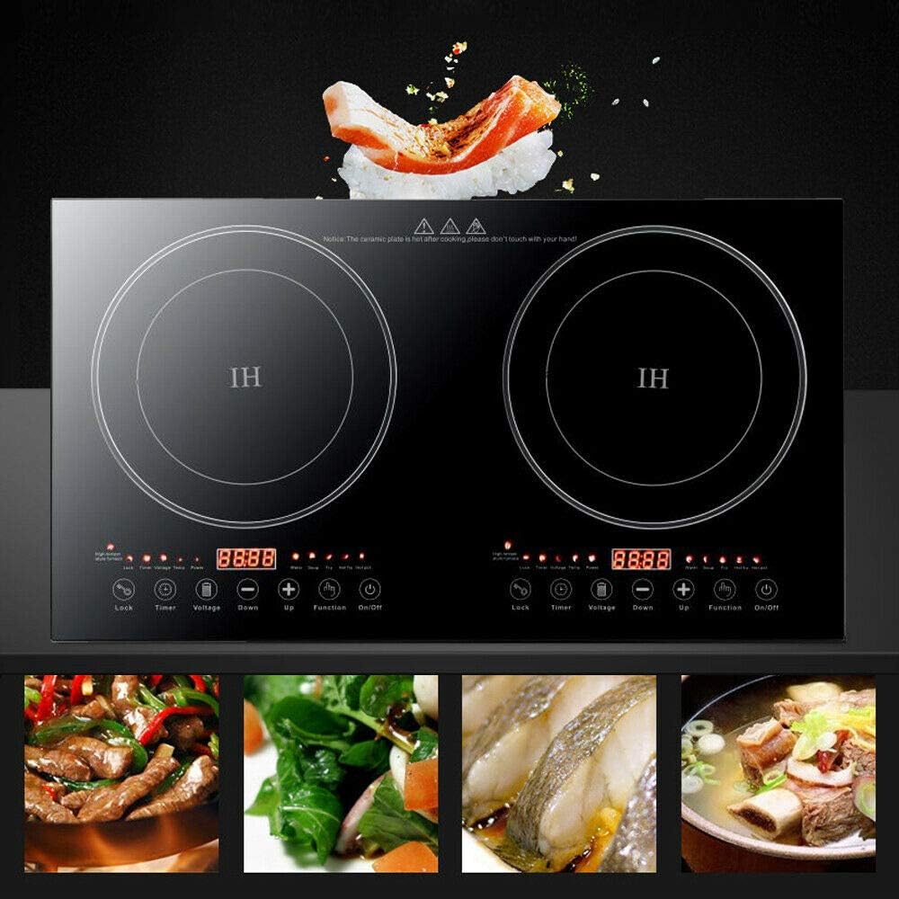 Double Induction Cooker, 1200W 2 Burner Induction Cooker Cooktop, Electromagnetic Oven High Temperature Resistance Double Burner Countertop Cooktop 8 Gear Firepower Dual Induction Hot Plate