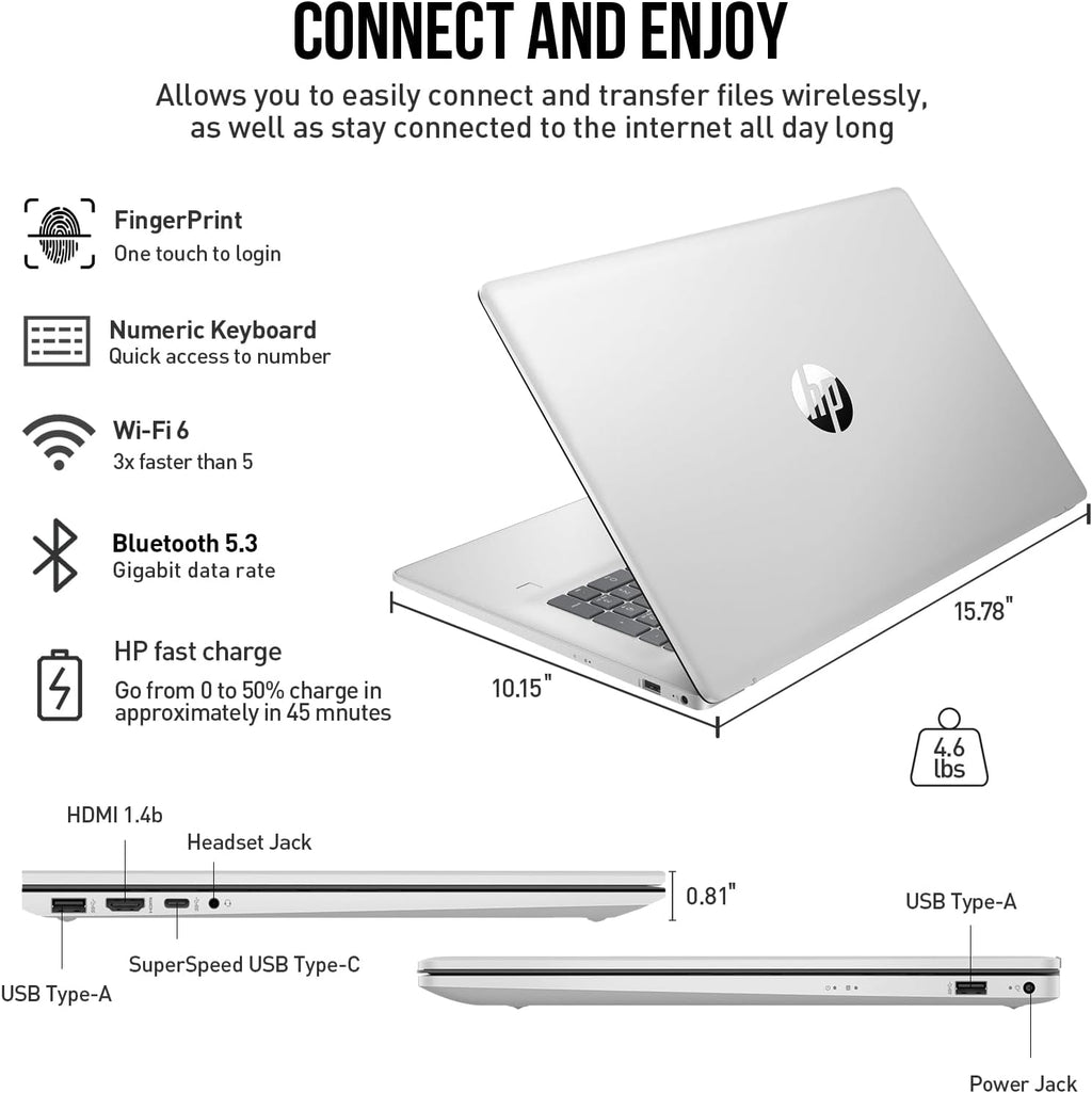 HP 17 Inch Laptop Touchscreen Computer, 17.3' HD+ Touch Screen Business Laptop PC, Intel Core i7,Windows 11 Pro, Backlit 10-Key, Fingerprint, 16GB RAM 512GB SSD
