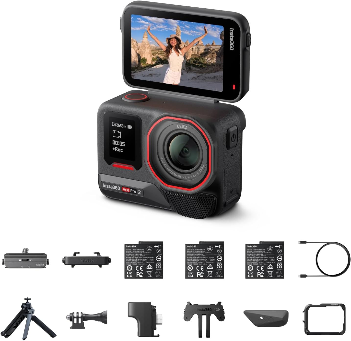 Insta360 Ace Pro 2 Ultimate Bundle Dual Battery - 8K Waterproof Action Camera Co-Engineered with Leica, 1/1.3' Sensor, Dual AI Chip, Leading Low Light, Superior Audio, Flip Screen & AI Editing