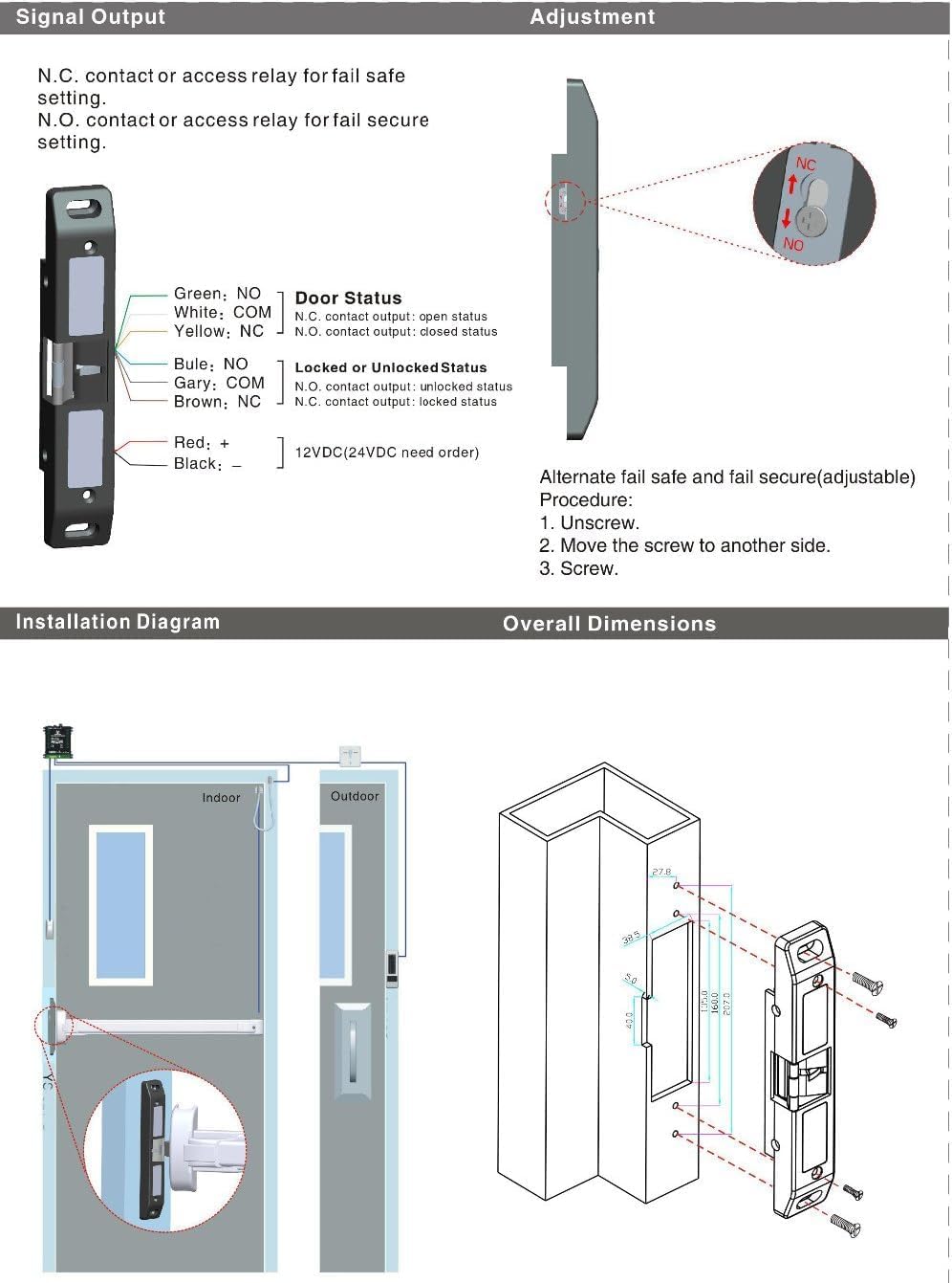 LCD Video Door Intercom Access Control System Electric Strike Push Rod Lock for Panic Bar& Power Unit Full Kits Cards Phone App Remote Open