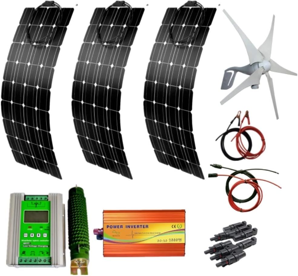 700W Wind-Solar Generator Kit: 400W Wind Turbine Generator & 3PCS 100W Solar Panels &1000W Inverter (Peak 2000w) &Hybrid Controller for RV, Camping, Boat, Caravans, Motorhome