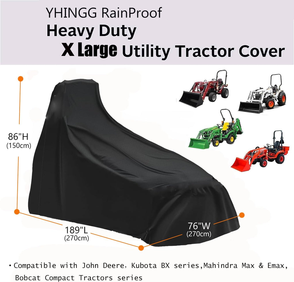 Tractor Cover Waterproof Compatible with Kubota,John Deere,Mahindra, Bobcat,Compact Utility Tractor Cowling Cover Heavy Duty Tractor Accessories Large (X-Large Cover)
