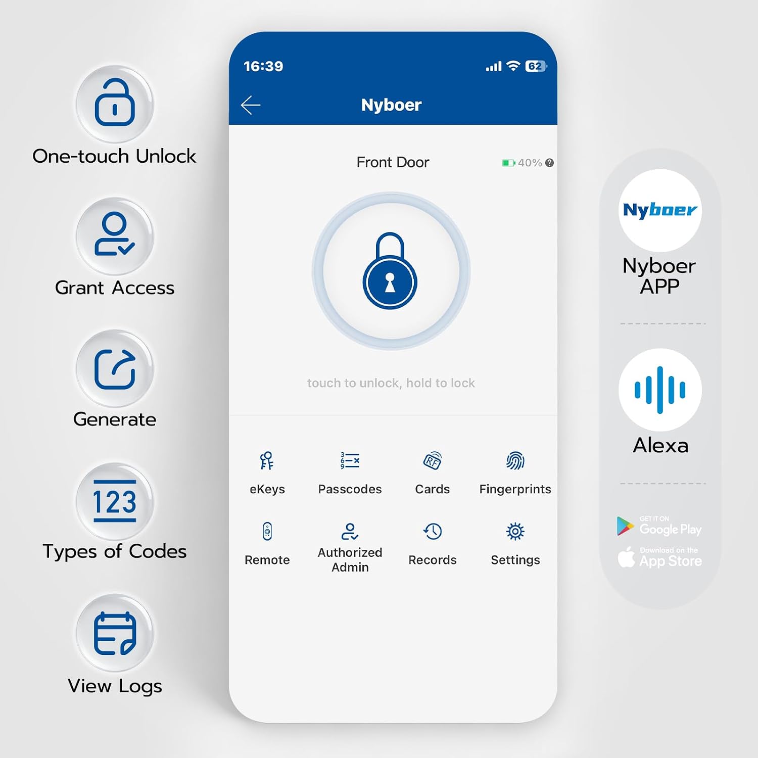 Fingerprint Smart Door Lock with Handle: Keyless Entry Keypad Lock for Front Door, Nyboer Electronic Digital Lock, Lockset Replacement for Exterior Doors