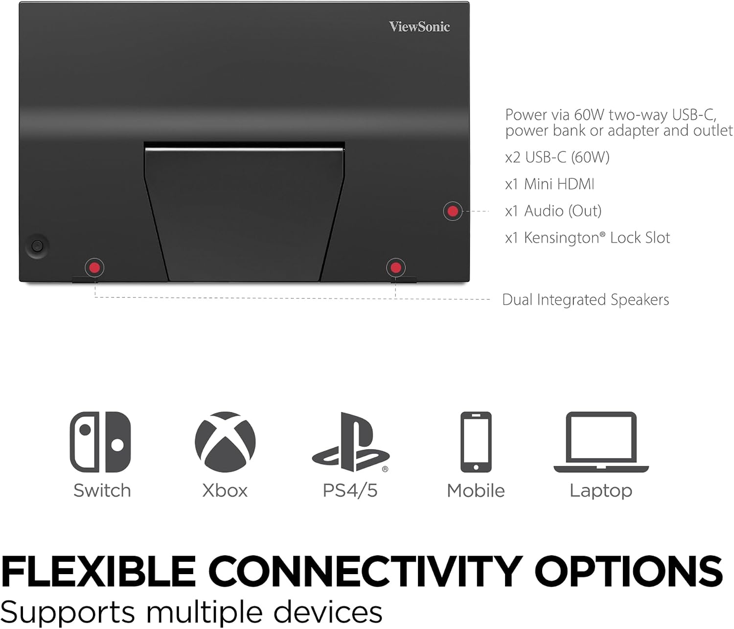 ViewSonic VX1754 17 Inch 1080p IPS Portable Gaming Monitor with 144Hz, AMD FreeSync,2 Way Powered 60W USB C, Mini HDMI, and Built-in Stand with Protective Cover (Renewed)
