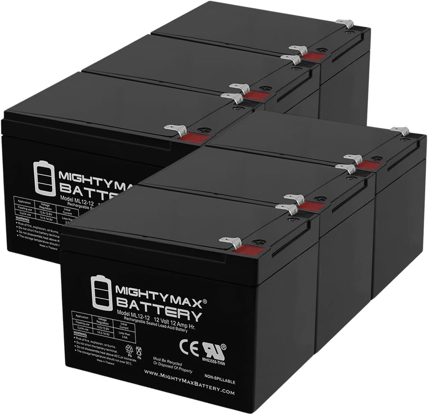 Mighty Max Battery Mighty Max Battery ML12-12 - 12 VOLT 12 AH SLA Battery F2 Terminal - Pack Of 6