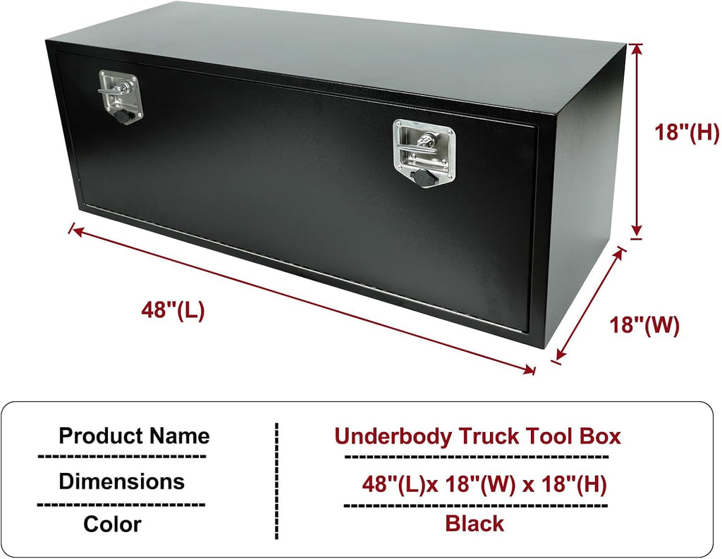 48 Inch Underbody Truck Toolbox with T-Handle Lock, Heavy Duty Truck Underbody Tool Box Chest For Storage, 48'x 18'x 18' inch Black