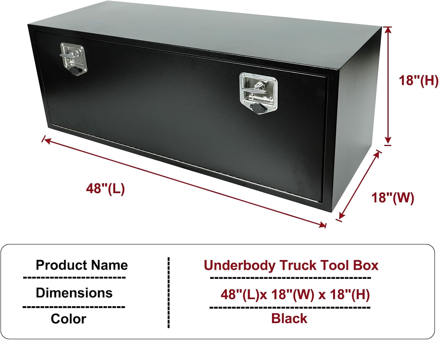 48 Inch Underbody Truck Toolbox with T-Handle Lock, Heavy Duty Truck Underbody Tool Box Chest For Storage, 48'x 18'x 18' inch Black