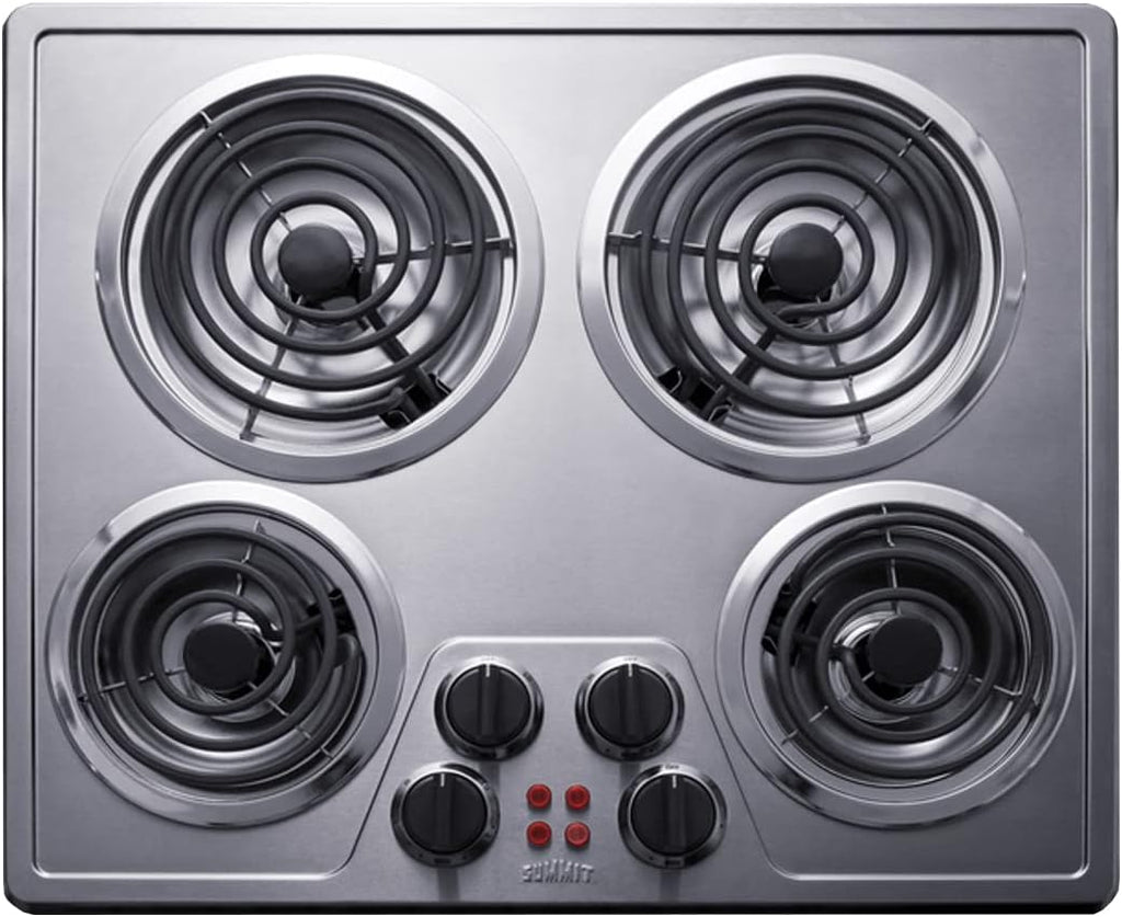 Summit 24' Electric Cooktop, 4 Burners, 208-240V Coil Cooktop, ADA Compliant, Stainless Steel- CR4SS24