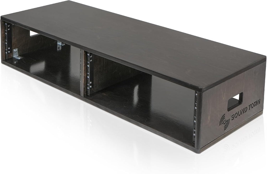 Sound Town DIY 2 x 4U Double-Bay Studio Rack for Home Studio and Recording Room, Baltic Birch Plywood, Black Espresso (SDRK-D4D)