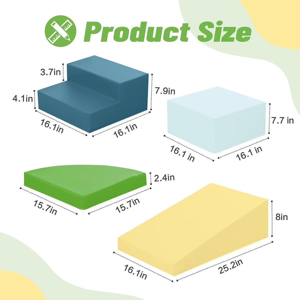 TODIBY 6-Piece Soft PU Leather Toddlers Climbing Toys, Baby Foam Climbing Blocks for Toddlers 3, Foam Play Gym Climbing Structures, Indoor Climb and Crawl Activity Play Set (Light Blue and Green)