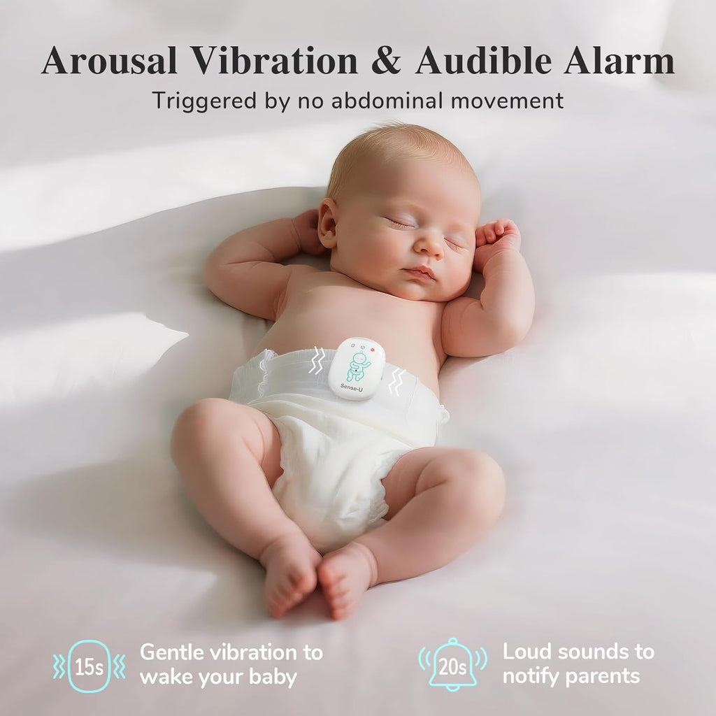 Sense-U Pro Baby Breathing Movement & Sleep Position Monitor with Gentle Vibration Alerts, Temperature Notifications, Audible & App Alerts, Sleep Analysis, Long Battery Life, Easy Clip-On Design