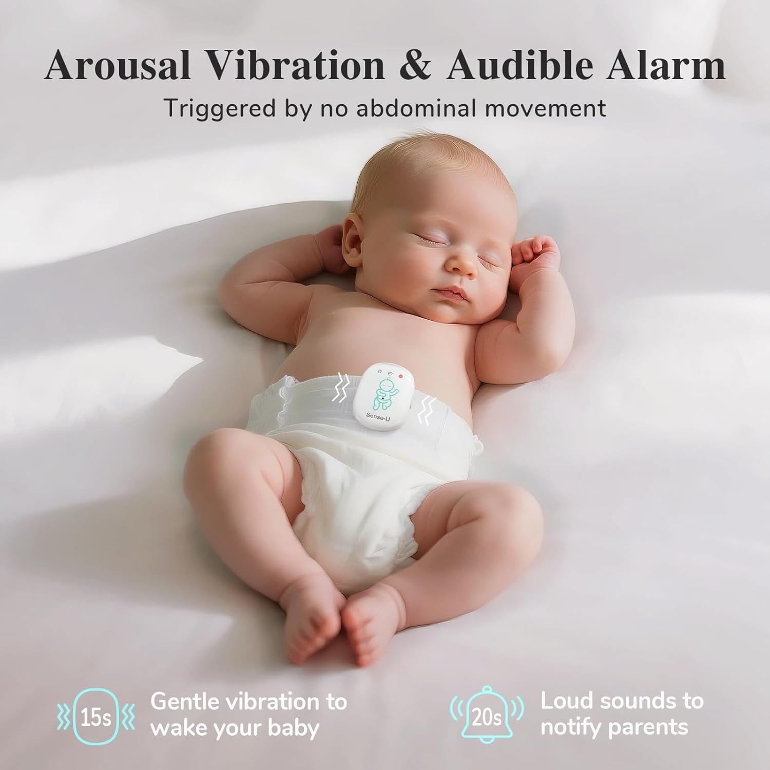 Sense-U Pro Baby Breathing Movement & Sleep Position Monitor with Gentle Vibration Alerts, Temperature Notifications, Audible & App Alerts, Sleep Analysis, Long Battery Life, Easy Clip-On Design
