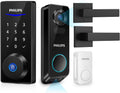 Philips Smart Lock with Handles + Wireless Dual Camera Video Doorbell, Smart Bluetooth Deadbolt, App Remote Control, 2K HD,Doorbell Camera, No Monthly Fee