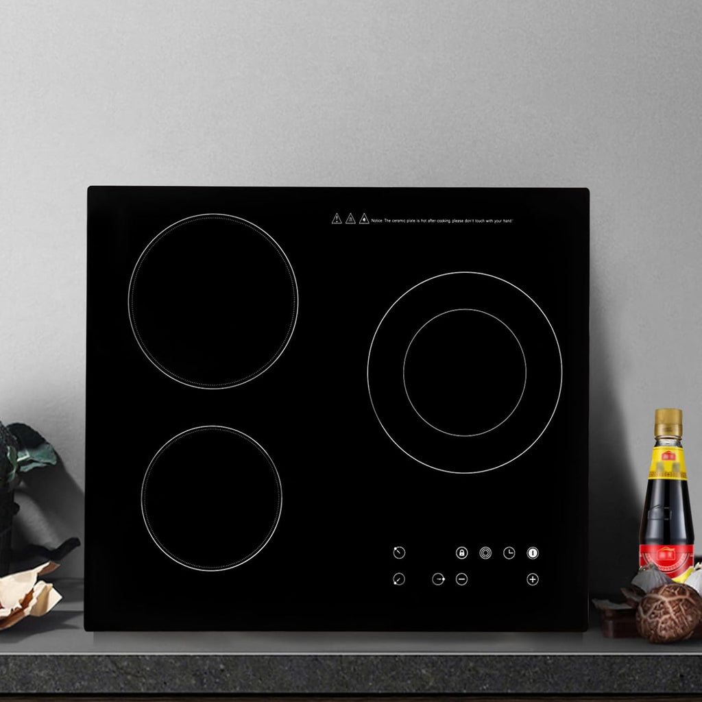 Electric Ceramic Cooktop 110V Built-in Electric Stove Top Induction Radiant Cooktop Sensor Touch Control 2/3/4 Burners 9 Power Levels, 120 Min Timer for Home All Cookware (3 Burners)