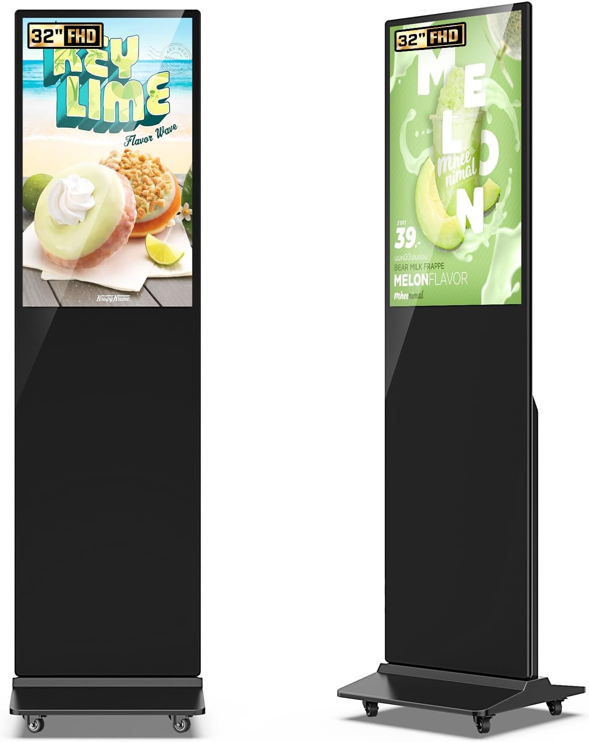 32/43/55/65 Inch Digital Signage Display, LCD Screen Advertising Display Kiosk Interactive Totem Floor Standing Auto AD Player with USB/HDMI/WiFi Android OS (32'' Non-Touch)