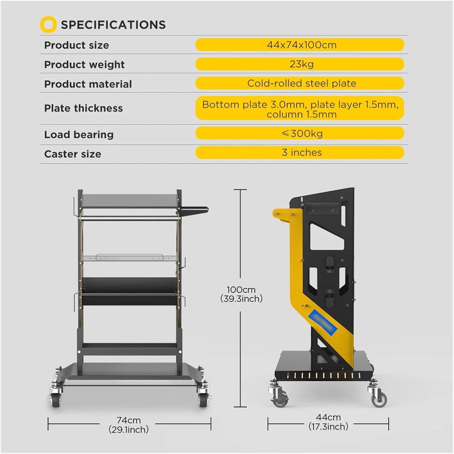 Multifunctional 3 Tier Tool Cart Car Repair Workshop Auxiliary Equipmen Toolbox Storage Heavy Duty Cart Tool with Lockable Casters for Garage